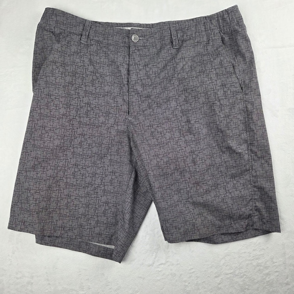 Greg Norman Golf Shorts Mens 36 Blue Shark Logo Performance Flat Front Excellent
